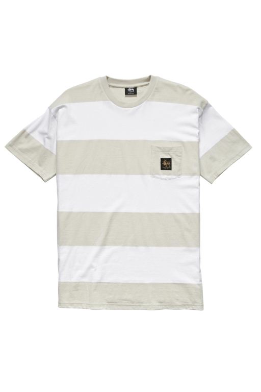 Stussy Mens View Stripe SS Pocket T Shirt White - RSJNM1462